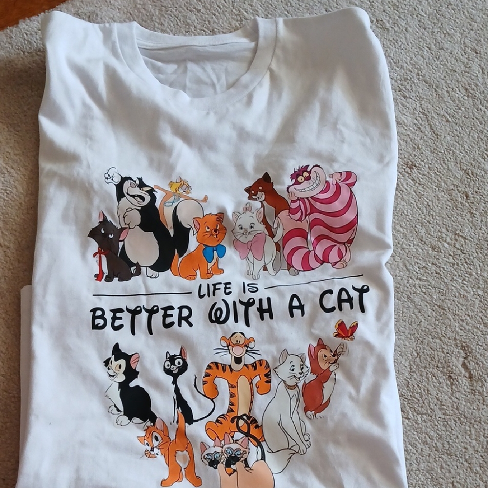 Disney Cartoon Cat White Short Sleeve Tee - Picture 3 of 3